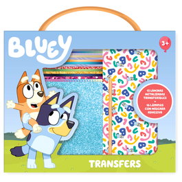 MOOSE - Maletin Transfers Bluey - Trousse de transferts Bluey avec 16 pages, 10 autocollants métallisés et grattoir - 19x23x2,5 cm