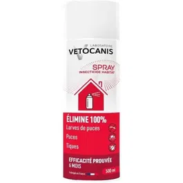 Vetocanis Spray anti-parasitaires pour habitat - Anti-puces et anti-tiques, élimine puces, tiques et leurs œufs, efficacité 6 mois, fabriqué en France