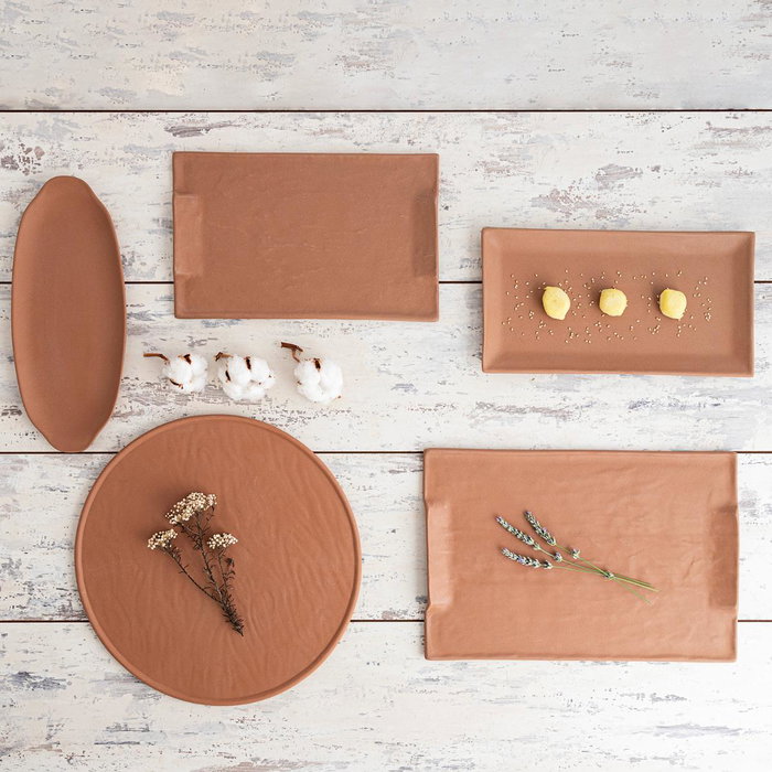 Quid Bandeja Rectangular Mineral Gres Terracota Cerámica Texturizada 30x18 cm (6 Unidades)