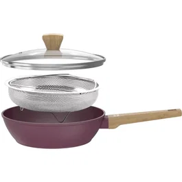 Arthur Martin AM3056 Sauteuse 24 cm Revêtement Céramique, Compatible Tous Feux Dont Induction, avec Couvercle et Panier Inox, Couleur Prune