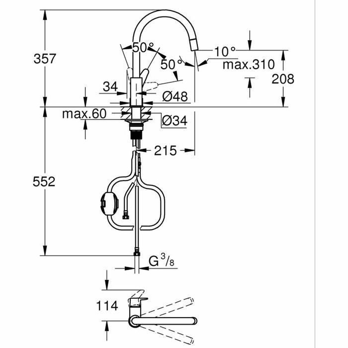 GROHE Start Curve Robinet de cuisine chromé avec bec haut en C et mousseur extractible