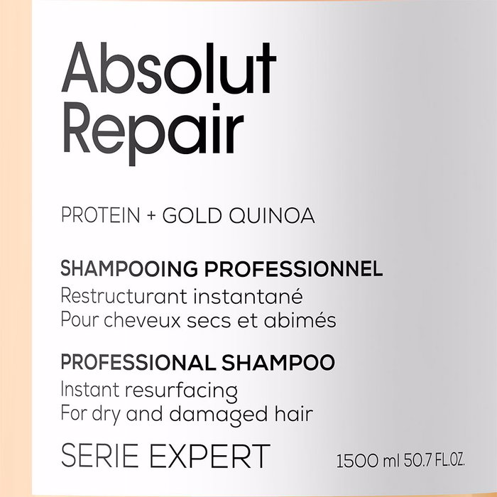 L'Oréal Professionnel Paris Shampooing Absolut Repair Gold Cheveux Abîmsés Protéine de Quinoa Doré 1500 ml