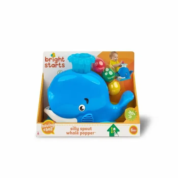 Bright Starts Lanceur de balles musical et lumineux Silly Spout Whale avec 3 balles, Jouet d'éveil et de développement moteur pour bébé dès 6 mois