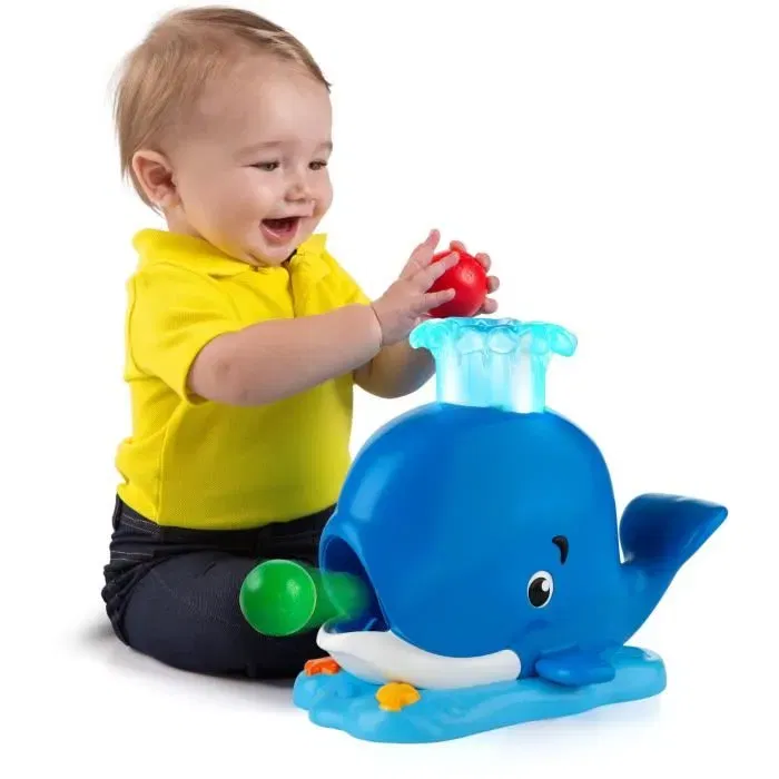 Bright Starts Lanceur de balles musical et lumineux Silly Spout Whale avec 3 balles, Jouet d'éveil et de développement moteur pour bébé dès 6 mois