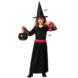 Costume pour Enfant Déguisement de Sorcière Robe Longue Rose avec Chapeau pour Fille 5-6 Ans - Halloween