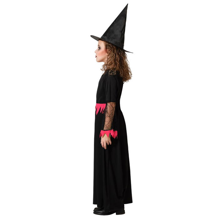 Costume pour Enfant Déguisement de Sorcière Robe Longue Rose avec Chapeau pour Fille 5-6 Ans - Halloween