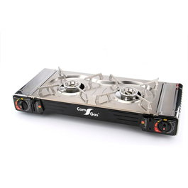 Com Gas Réchaud portable 2 feux butane pour camping, acier inoxydable, 2+2 kW, certificat CE