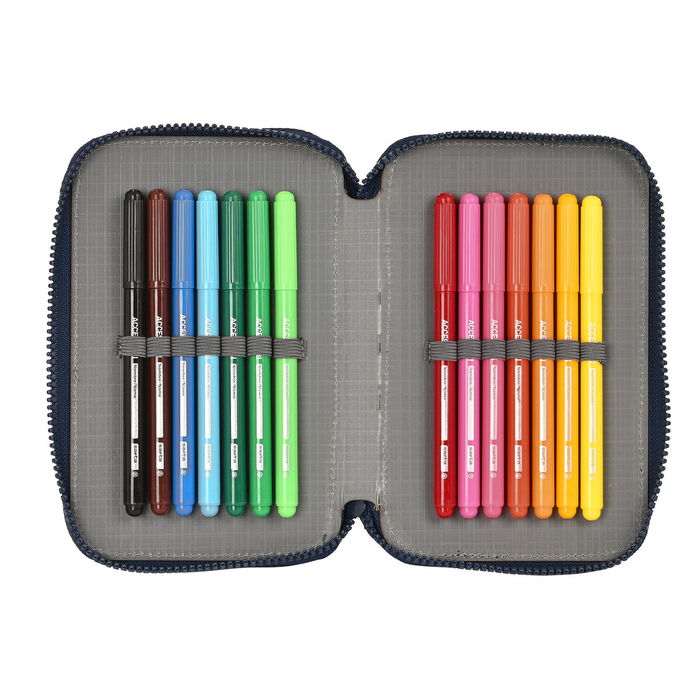 Plumier double Munich Flash Blue marine 12.5 x 19.5 x 4 cm (28 Pièces)