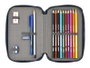 Safta Plumier double poche Munich Flash 28 pièces - Trousse scolaire en polyester 600D REACH - 12,5x19,5x4 cm - Bleu marine