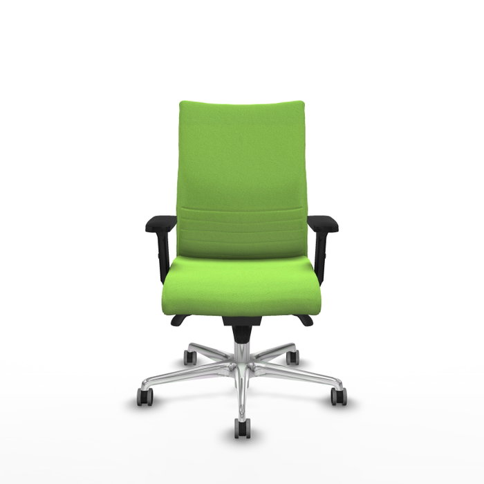 Chaise Albacete confidente Synchro 5 positions Tissu Vert pistache Structure d' aluminium Accoudoir 2D Sans appui-tête Roulettes 65mm pour moquette