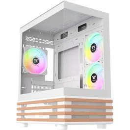 Thermaltake CA-1Z4 - View 170 WS ARGB Snow - Boîtier PC Mini tour, format Micro-ATX/Mini-ITX, 3 ventilateurs ARGB 120mm, façade en verre et bois, blanc