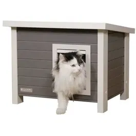 Kerbl ECO Eli Maison extérieure pour chat en composite durable - Toit rabattable, vitre en plexiglas - Gris et Blanc - 57 x 45 x 43 cm