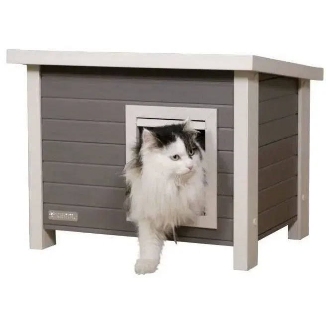 Kerbl ECO Eli Maison extérieure pour chat en composite durable - Toit rabattable, vitre en plexiglas - Gris et Blanc - 57 x 45 x 43 cm