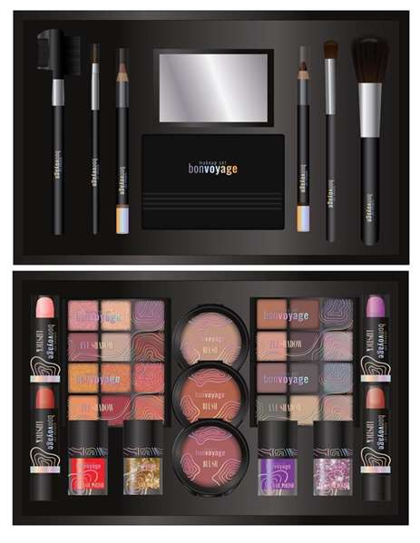 Markwins Maletin metalico maquillaje viajel Bon Voyage - Coffret maquillage métallique 43 pièces avec palettes, rouges à lèvres, vernis, pinceaux (25,60x18,50x9,5 cm)