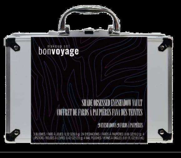 Markwins Maletin metalico maquillaje viajel Bon Voyage - Coffret maquillage métallique 43 pièces avec palettes, rouges à lèvres, vernis, pinceaux (25,60x18,50x9,5 cm)