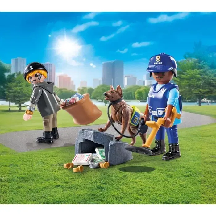 Playmobil 71731 - Coffret Policier avec Chien de Recherche et Voleur, 27 pièces, Les Policiers Action Heroes, À partir de 4 ans