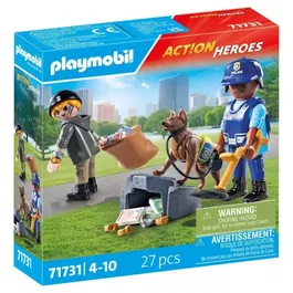Playmobil 71731 - Coffret Policier avec Chien de Recherche et Voleur, 27 pièces, Les Policiers Action Heroes, À partir de 4 ans