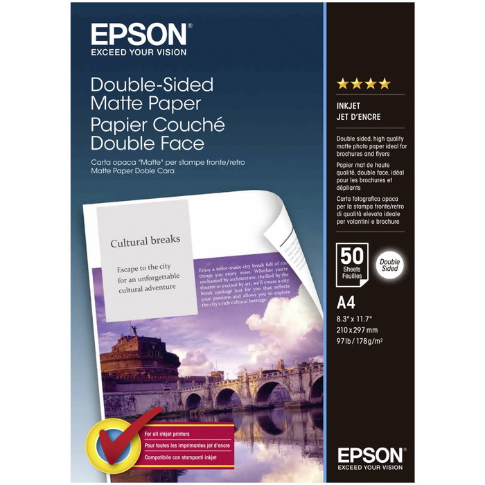 Epson Papier Mat Double Face A4, 50 feuilles, 178g/m2 Epson Papier Mat Double Face A4, 50 feuilles, 178g/m2