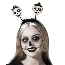 Diadème noir pour Halloween avec crânes blancs - Accessoire de déguisement sorcière ou catrina pour fête à thème