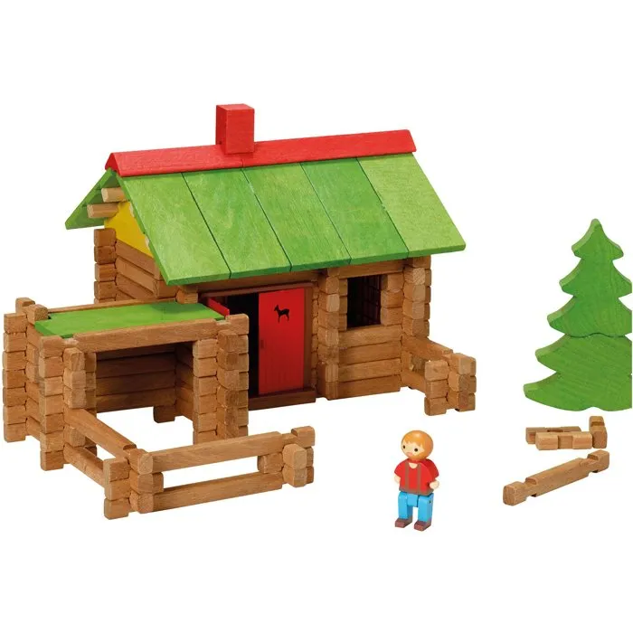 Jeujura Chalet en Bois 165 Pièces - Jeu de Construction en Bois Naturel à Assembler - Jouet Éducatif pour Enfants dès 5 Ans - Boîte 28 * 28 * 14 cm