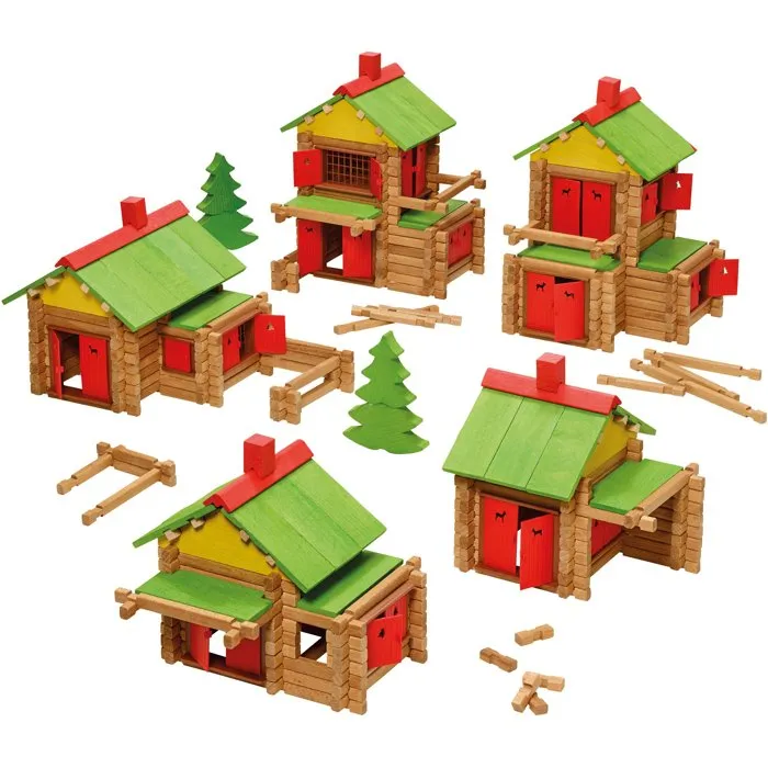 Jeujura Chalet en Bois 165 Pièces - Jeu de Construction en Bois Naturel à Assembler - Jouet Éducatif pour Enfants dès 5 Ans - Boîte 28 * 28 * 14 cm