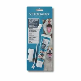 Vetocanis Kit Dentaire pour Chien - Brosse à Dents Double Tête, Dentifrice et Doigt de Massage Silicone - Réduit Tartre et Mauvaise Haleine