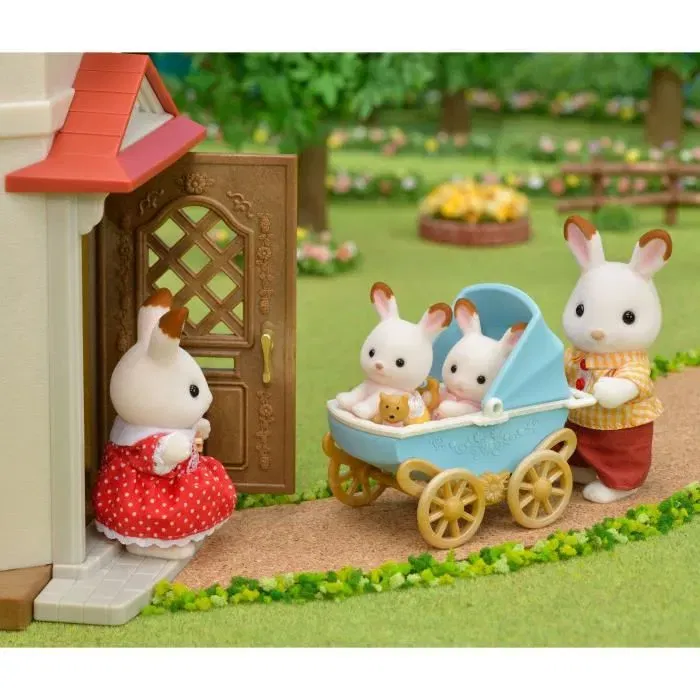 Sylvanian Families - Les jumeaux Lapin Chocolat et leur poussette double - Figurines miniatures avec accessoires - Jouet pour enfant à partir de 3 ans