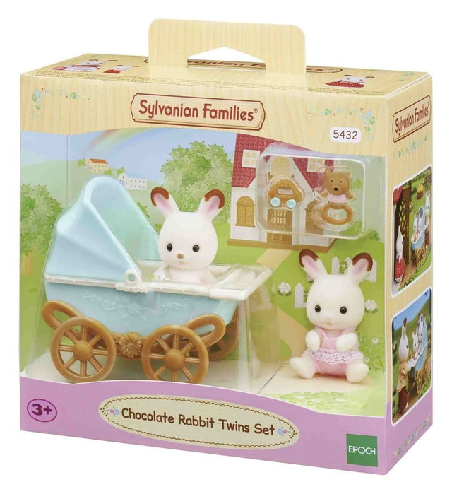 Sylvanian Families Les jumeaux Lapin Chocolat et poussette double