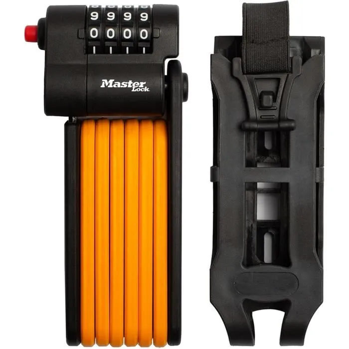 Master Lock 8336EURDPRO - Antivélo pliable à code programmable 4 chiffres, 10 000 combinaisons, acier trempé 180 mm, support inclus Master Lock 8336EURDPRO - Antivélo pliable à code programmable 4 chiffres, 10 000 combinaisons, acier trempé 180 mm, support inclus