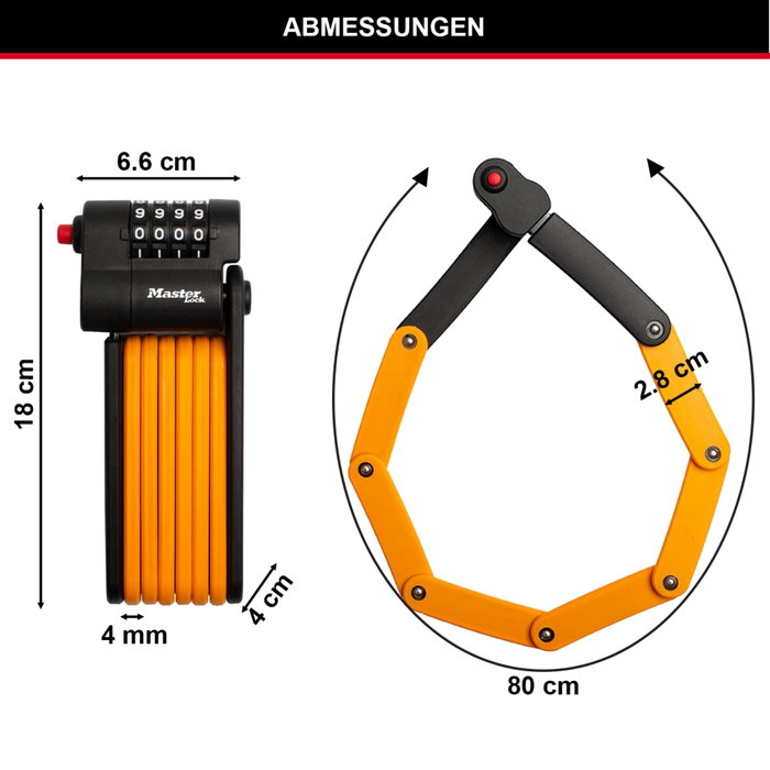 Master Lock Antivol Vélo Pliable 8336EURDPRO en Acier Trempé