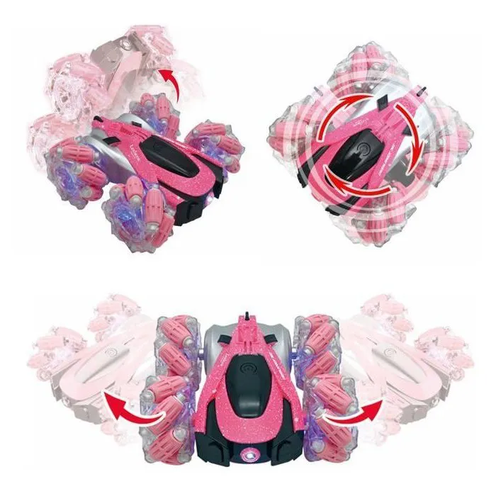 Lexibook Crosslander 360+ - Voiture télécommandée Tout-Terrain Rose, Rechargeable, Programmable, avec Éclairages et 4 Roues Directionnelles, pour Enfants 6 Ans et Plus