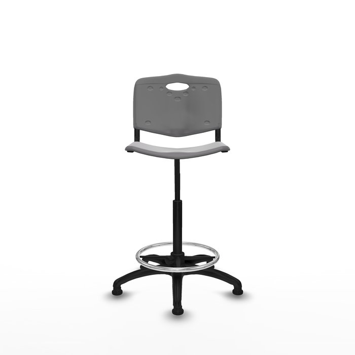 Tabouret Taburete Robledo Pivotant Chlorure de polyvinyle Gris clair Structure polyamide noire Sans accoudoirs Sans appui-tête Patins de chaises