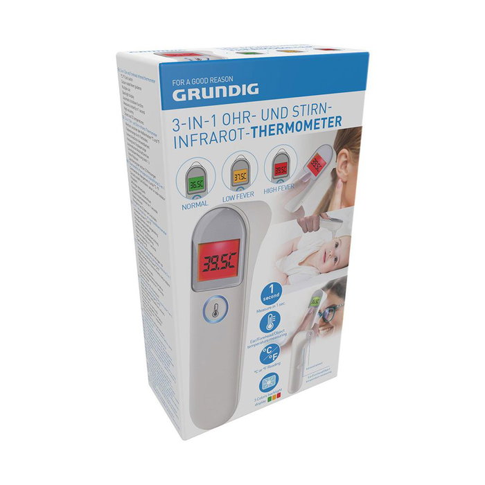 Grundig Thermomètre infrarouge 3 en 1 - Mesure instantanée, écran couleur, gris