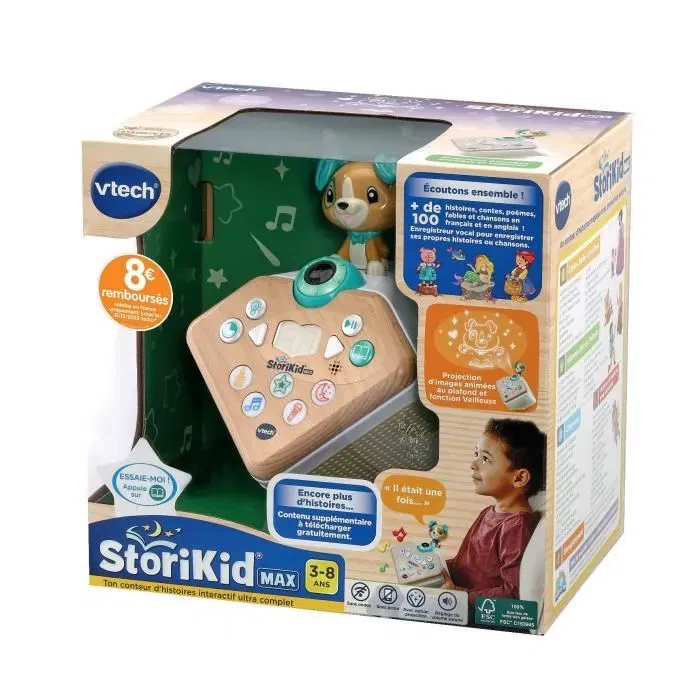 VTECH StoriKid Max - Conteur d'histoires enfant 3-8 ans avec partie en bois FSC - 100+ histoires, contes et chansons français/anglais - Projection d'images