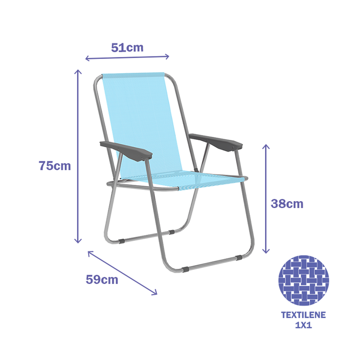 Marbueno SUMMER 10354A Chaise Pliante Bleue Acier 59x51x75 cm pour Plage et Piscine