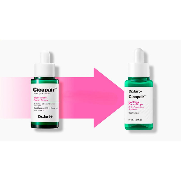 Dr.Jart+ Cicapair Gouttes Calmantes Camo Drops SPF 20, Sérun Teinté Apaisant pour Rougeurs et Peau Sensible, 30 ml