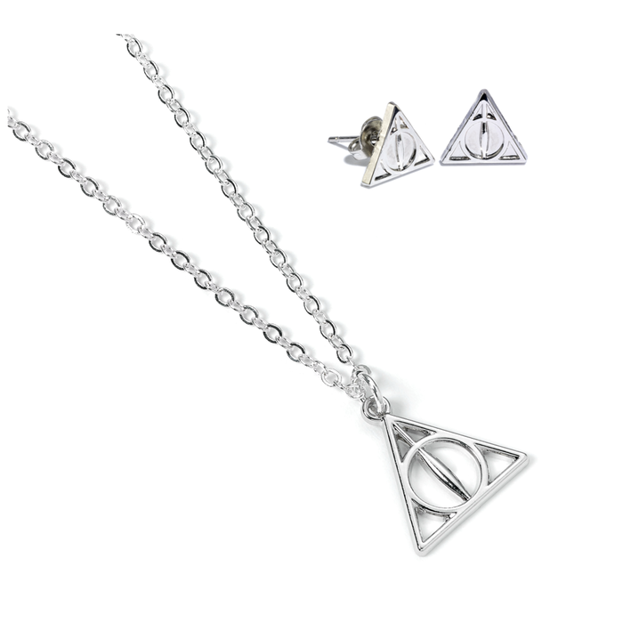 THE CARAT SHOP - Set collier et boucles d'oreilles Reliques de la Mort Harry Potter - Alliage de zinc (collier 40 cm + prolongateur 5 cm)