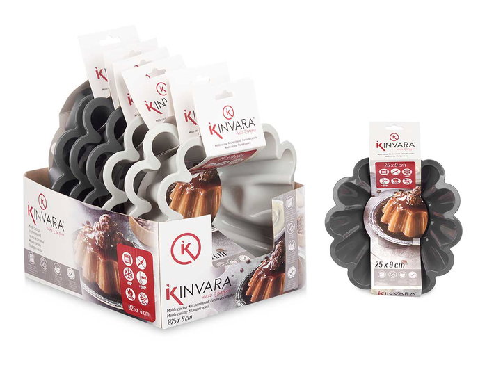 Kinvara Moule en Silicone pour Gâteau Haut, 24.5 x 24.5 x 9 cm, Capacité 1500 ml, Gris (Assorti) (Set de 12)