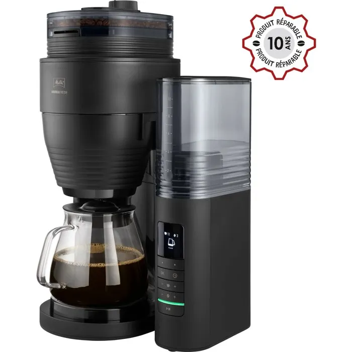 Melitta Aromafresh Glass Pro 1030-01 - Cafetière filtre avec moulin à café intégré - 10 tasses - 1130 W - Noir
