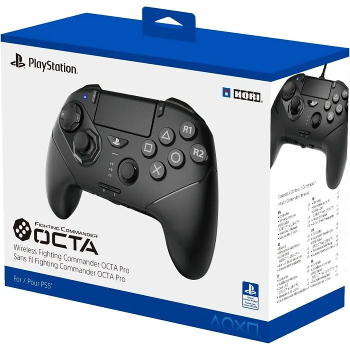 Hori Fighting Commander Octa Pro - Manette de jeu sans-fil pour PS5, PS4 et PC - Noir - Boutons programmables, D-pad interchangeable, autonomie 10h