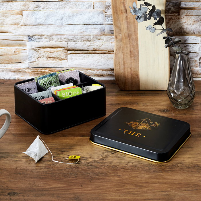 Cook Concept Boîte à thé LOUNGE avec 6 compartiments, noir mat et doré