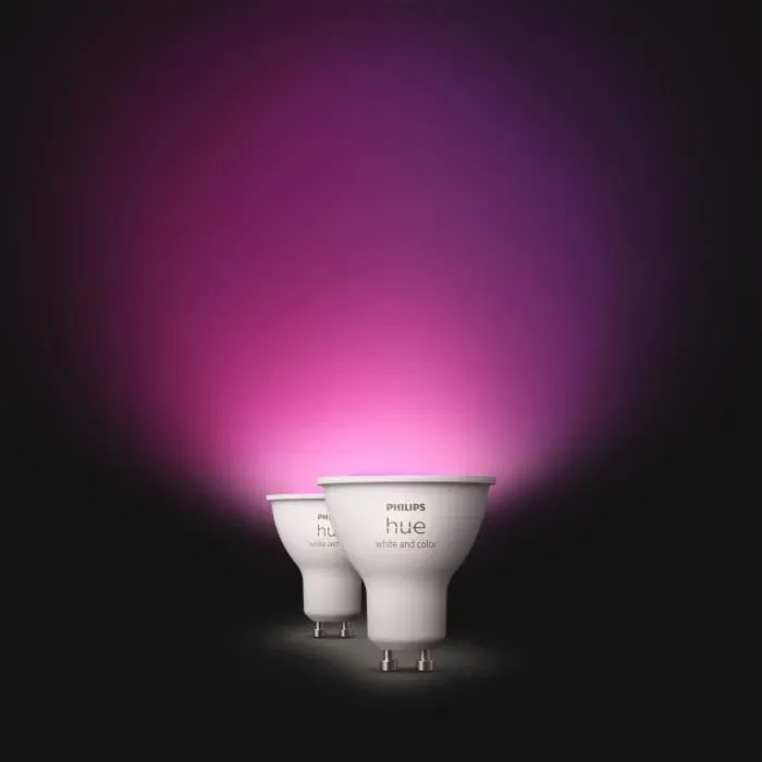 Philips Hue - Ampoules LED Connectées GU10, 2 Pièces - Éclairage Intelligent Wi-Fi, Contrôle par Application, Large Palette de Couleurs et Luminosité Ajustable