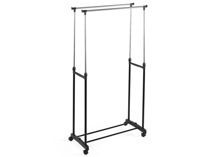 Kipit Portemanteau Double Roues 75x11x7cm Noir Acier Inoxydable et Plastique (Set de 6)