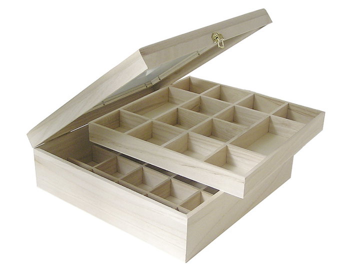 Innspiro Vitrine d'exposition en bois de balsa 32x32x10cm avec 39 compartiments