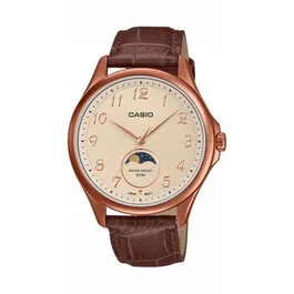 Casio MTP-M110RL - Montre homme analogique quartz marron avec indicateur de phase lunaire, bracelet cuir et étanchéité 5 bars