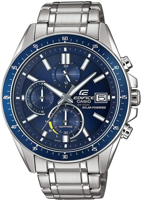 Casio Montre EDIFICE - Boîtier acier inoxydable 46 mm gris, bracelet acier, mouvement quartz, verre saphir, étanche 10 ATM pour natation