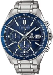 Casio Montre EDIFICE - Boîtier acier inoxydable 46 mm gris, bracelet acier, mouvement quartz, verre saphir, étanche 10 ATM pour natation