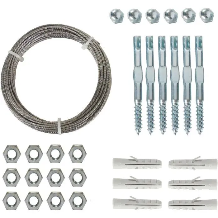 Nature - Treillis métallique kit de palissage NATURE pour plantes grimpantes, avec câble fil de fer galvanisé 1.8 mm x 10 m et système de fixation