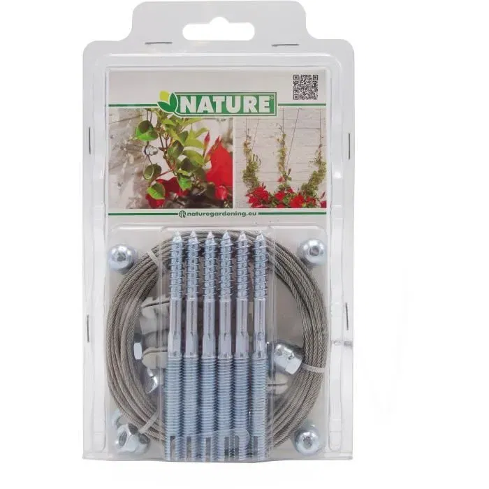 Nature - Treillis métallique kit de palissage NATURE pour plantes grimpantes, avec câble fil de fer galvanisé 1.8 mm x 10 m et système de fixation
