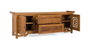 GINER Y COLOMER - Meuble TV en teck massif, 180 cm, 2 portes avec motifs géométriques et 2 tiroirs, finition claire miel, style ethnique contemporain